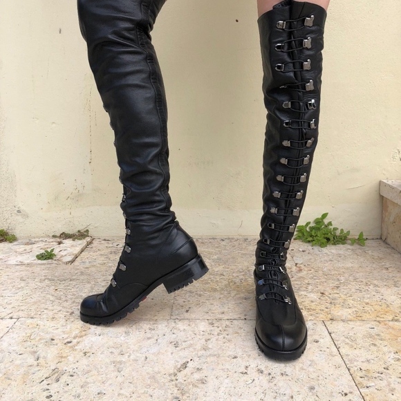 christian louboutin over the knee leather boots